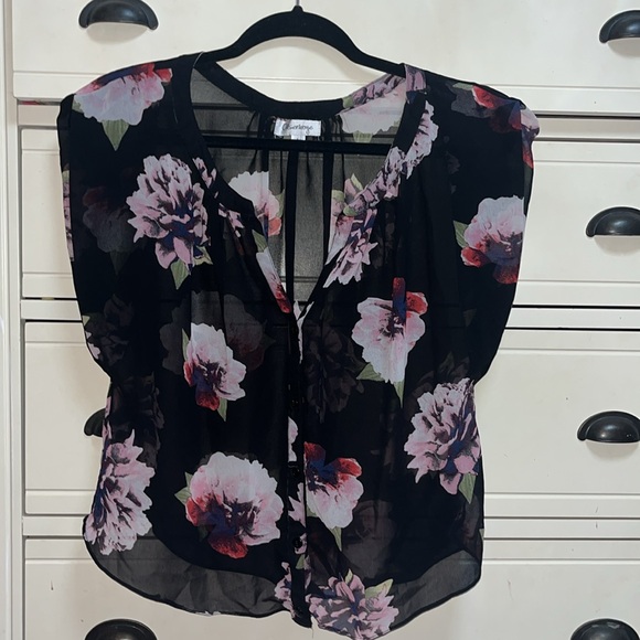 Olsenboye Sheer Floral Button Up Blouse - Picture 1 of 4
